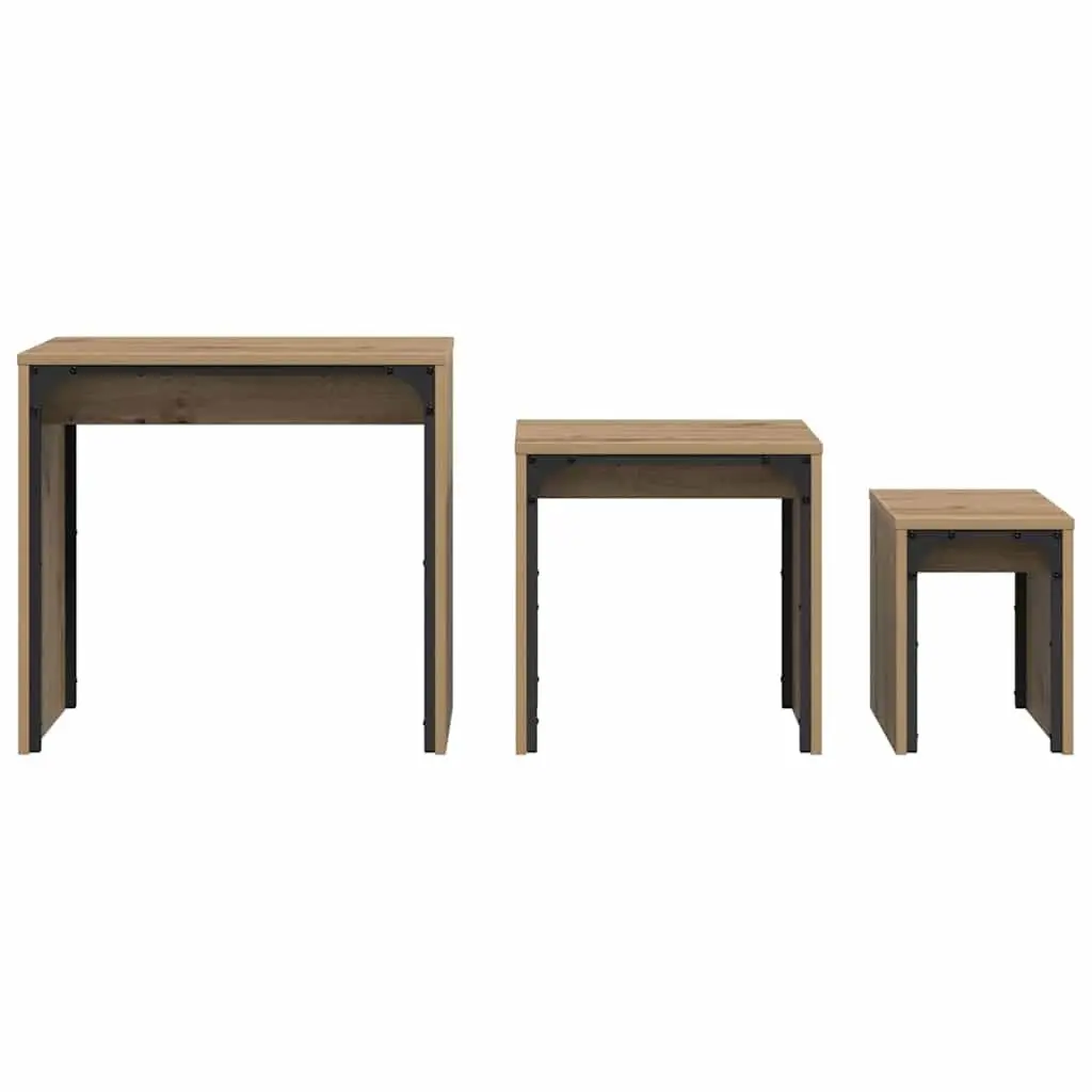 Nesting Coffee Table Set 3 pcs Modern Rectangular Brown Engineered Wood Steel Frame