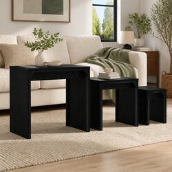 Nesting Coffee Table Set 3 Piece Black Oak Modern Living Room Accent Tables