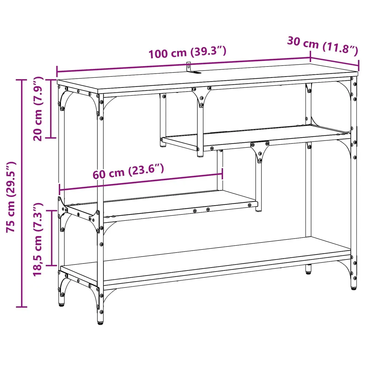 Console Table Industrial Style Narrow Black Engineered Wood Steel Frame