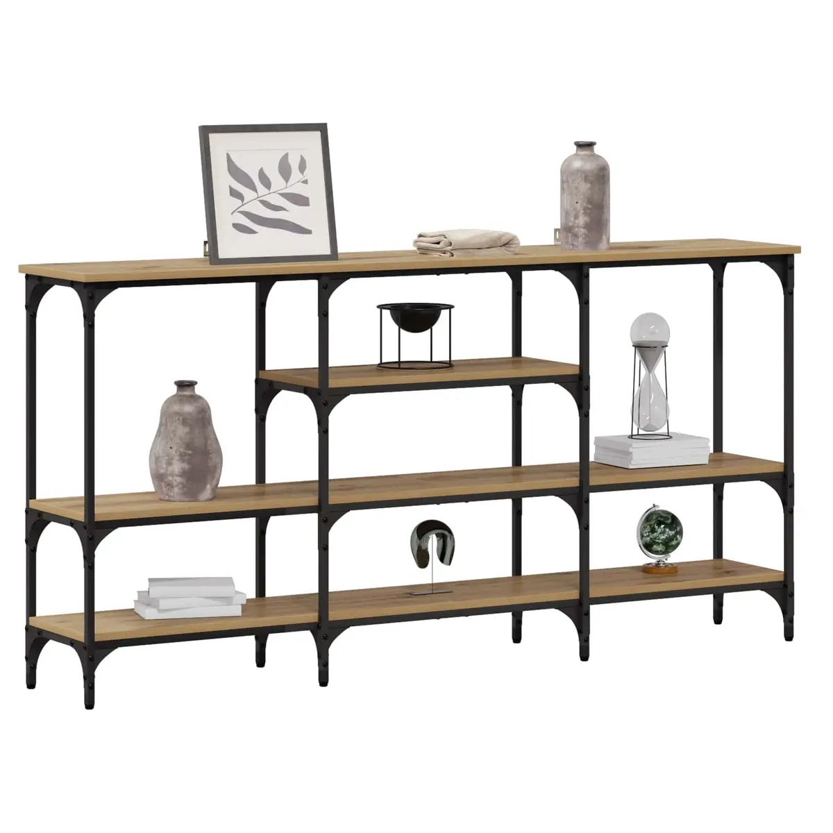 Console Table Industrial Style Brown Steel Frame Engineered Wood Display Storage 160x29x80 cm