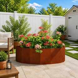 Half Round Garden Planter 120x60x35cm Outdoor Raised Bed Steel Brown