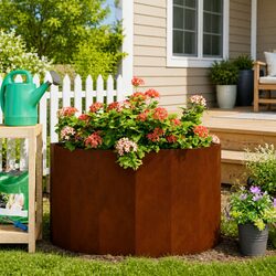 Half Round Garden Planter Outdoor Weathering Steel 90x45x50cm Brown