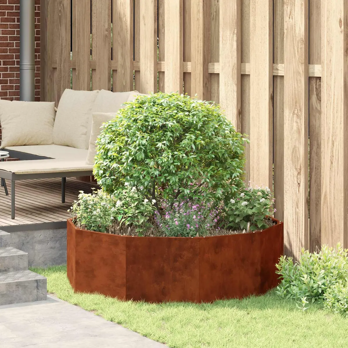 Round Garden Planter Steel 120 x 120 x 35 cm Brown Outdoor