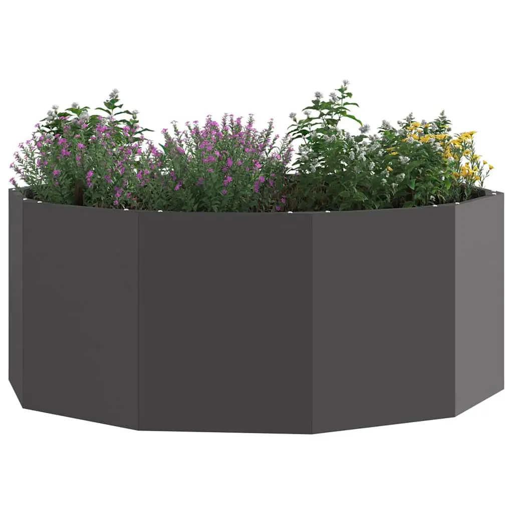 Round Garden Planter Steel Black Outdoor Patio Container