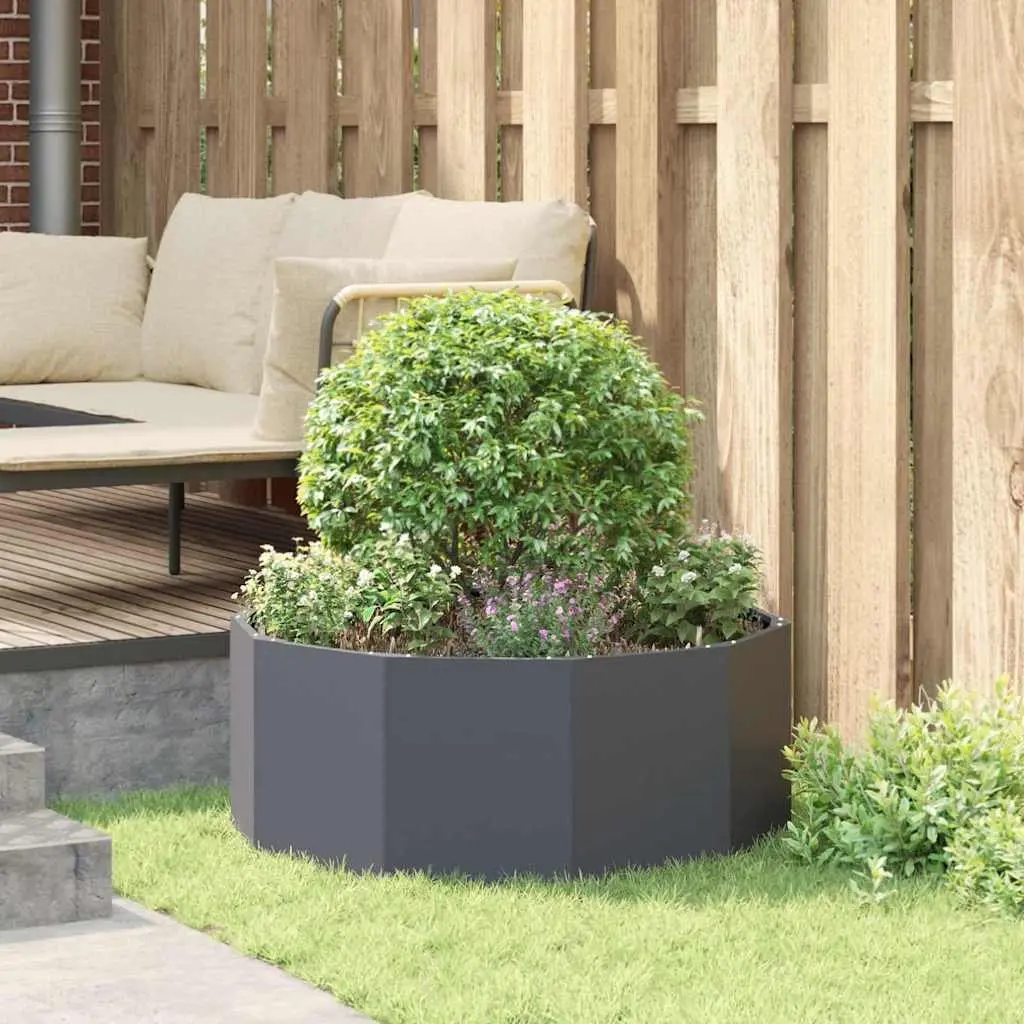 Steel Round Planter Outdoor Anthracite 90x90x35cm Garden Pot Container