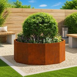 Round Garden Planter Steel Outdoor Patio Planter 120cm Weathering Steel Brown