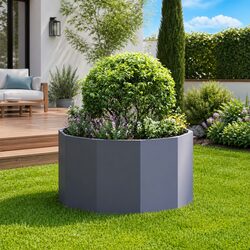 Round Steel Garden Planter Anthracite 90x90x50cm Outdoor Patio Pot Container