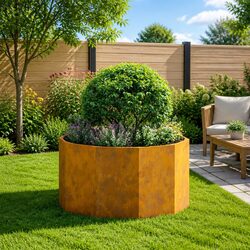 Round Garden Planter Steel Outdoor Patio Terrace Weathering Rust Brown
