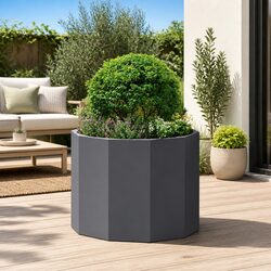 Round Steel Garden Planter 60x60x50cm Black Outdoor Patio Pot Container