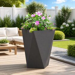 Steel Garden Planter Box Black 50x50x75cm Outdoor Raised Flower Pot Terrace