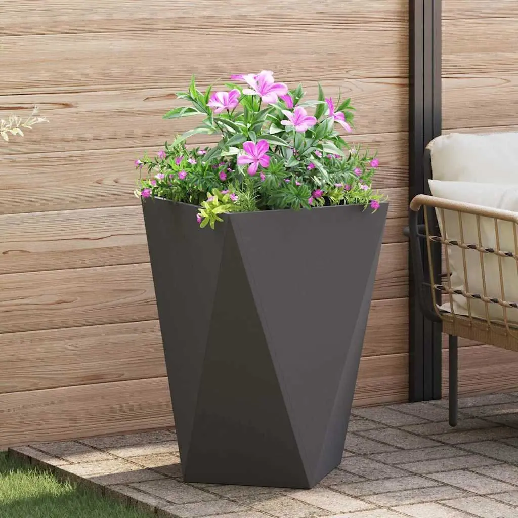 Steel Planter Box 50x50x75cm Black Outdoor Garden Pot Corrugated Sides