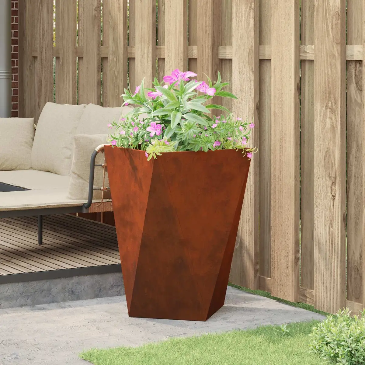 Garden Planter Box Outdoor Steel Corrugated Tall Rectangular Pot Brown