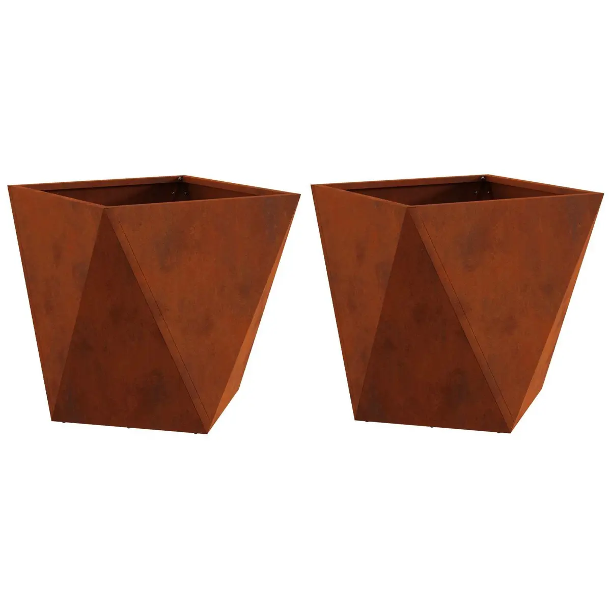 Garden Planter Set of 2 Steel Outdoor Pot Box 50 x 50 x 50 cm Brown