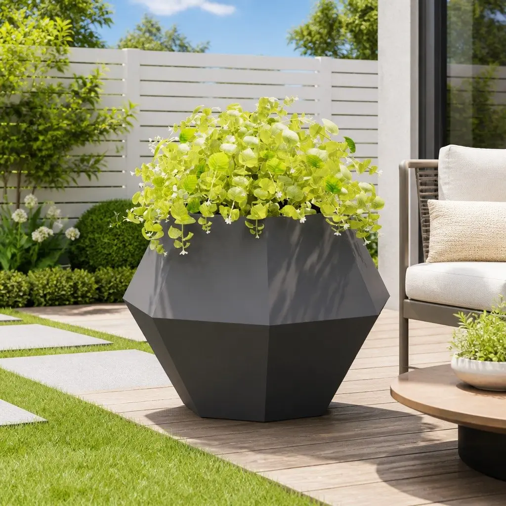 Steel Garden Planter Box Rectangular Outdoor Patio 100x100x80cm Black