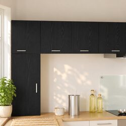 Kitchen Hanging Cabinet 2 pcs Black Oak White Modern Storage Organiser