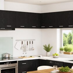 Hanging Kitchen Cabinet Modern Black Oak White Storage 57x57x40cm Wall Mount