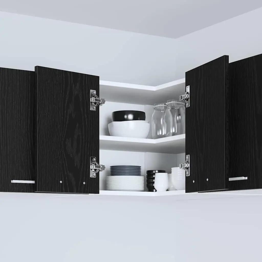 Hanging Kitchen Cabinet Modern Black Oak White 57x57x40cm Wall Mount