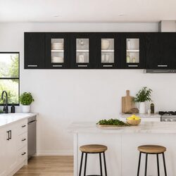 Hanging Cabinet 2 pcs Black Oak Kitchen Storage Engineered Wood Modern Design