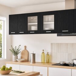Hanging Kitchen Cabinet Modern Storage Black Oak White 80x31x40cm Wall Mount