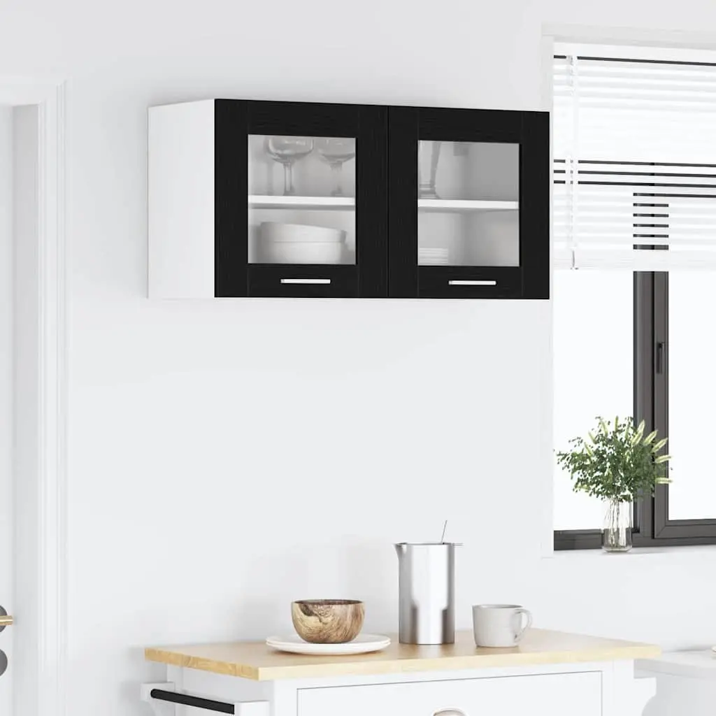 Hanging Kitchen Cabinet Modern Storage 80x31x40cm Black Oak White