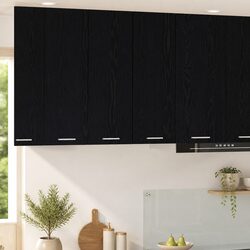 Hanging Kitchen Cabinet 2 Pieces Black Oak White Storage Organiser 30x31x80cm