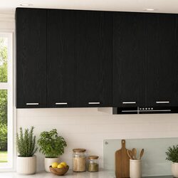 Hanging Kitchen Cabinet Modern Black Oak White Storage Unit 40x31x80cm
