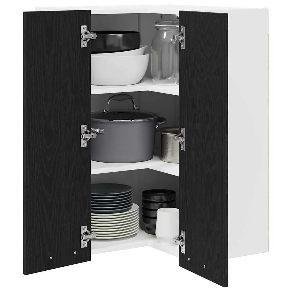 Hanging Kitchen Cabinet Modern Storage 57x57x80cm Black Oak White