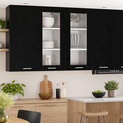 Hanging Kitchen Cabinet Black Oak Engineered Wood Storage Organizer 40x31x80cm