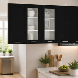 Hanging Kitchen Cabinet 2 pcs Black Oak Modern Storage Organiser 40 x 31 x 80 cm