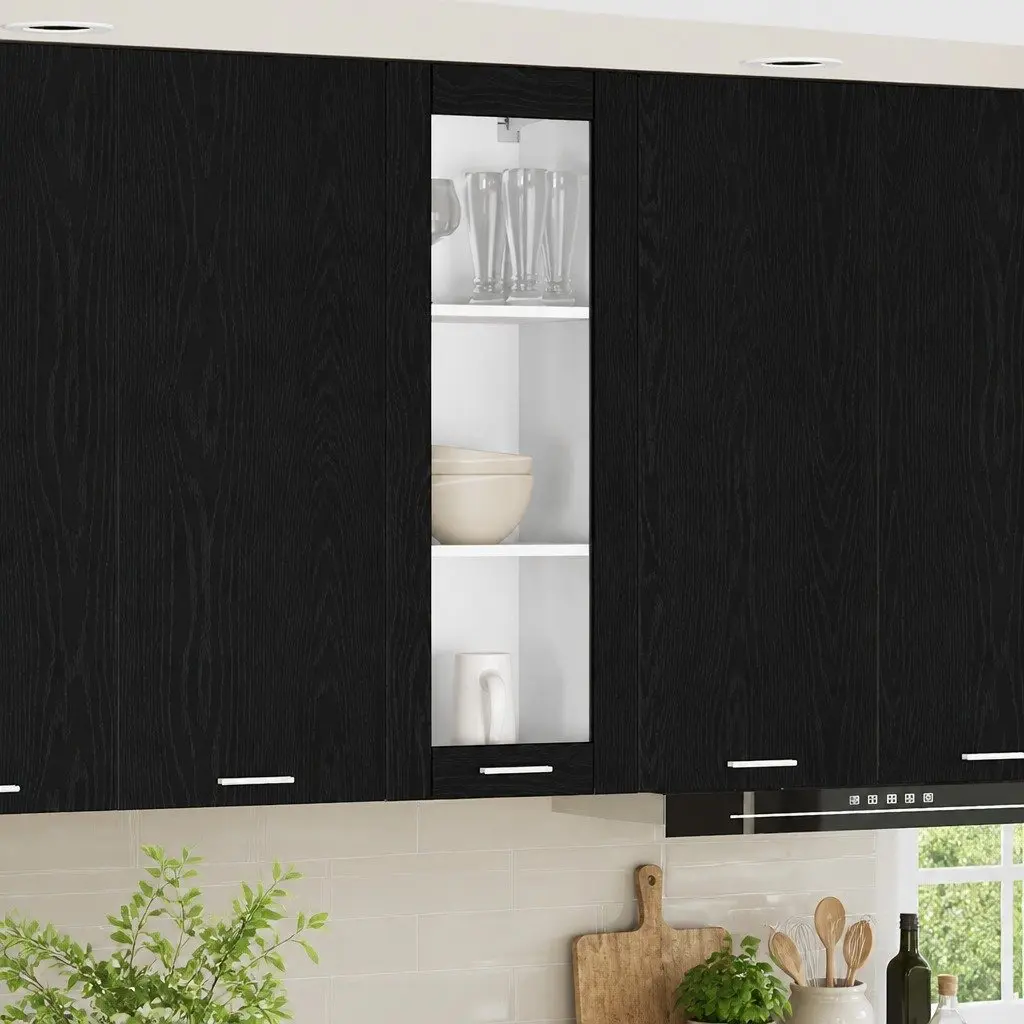 Hanging Kitchen Cabinet Storage Cupboard Modern Black Oak 40 x 31 x 100 cm
