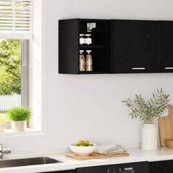 Hanging Kitchen Cabinet Black Oak Modern Storage Cupboard Engineered Wood