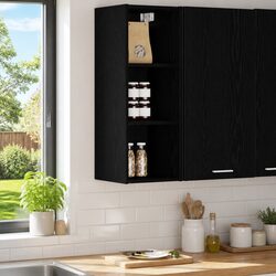 Hanging Kitchen Cabinet Black Oak Modern Storage Engineered Wood 30x29.5x80cm