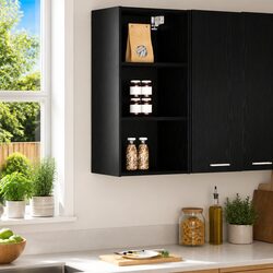 Hanging Kitchen Cabinet Black Oak Storage Modern Engineered Wood 40 x 29.5 x