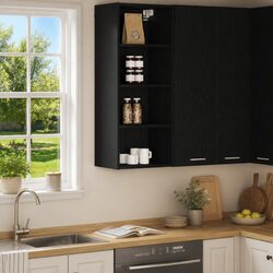 Hanging Kitchen Cabinet Black Oak Modern Storage Cupboard Engineered Wood