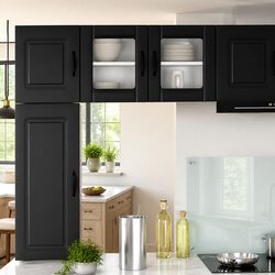 Wall Glass Cabinet Black Kitchen Storage Engineered Wood Modern Rectangular