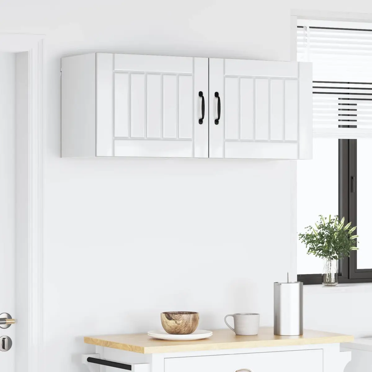 Wall Cabinet Modern High Gloss White 2 Piece Engineered Wood Rectangular
