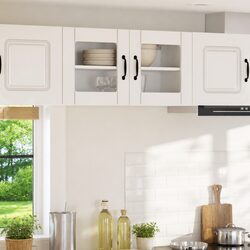 Wall Glass Cabinet High Gloss White Storage Kitchen Furniture 80cm Modern Home