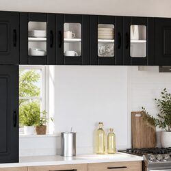 Wall Glass Cabinet Black Engineered Wood Kitchen Storage Unit 60x31x40cm