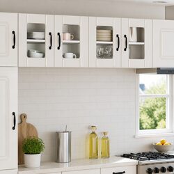 Wall Glass Cabinet 2 Pieces High Gloss White Kitchen Storage Furniture Cupboard