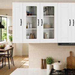 Wall Glass Cabinet White Kitchen Storage Unit 40 x 31 x 80 cm Modern Furniture