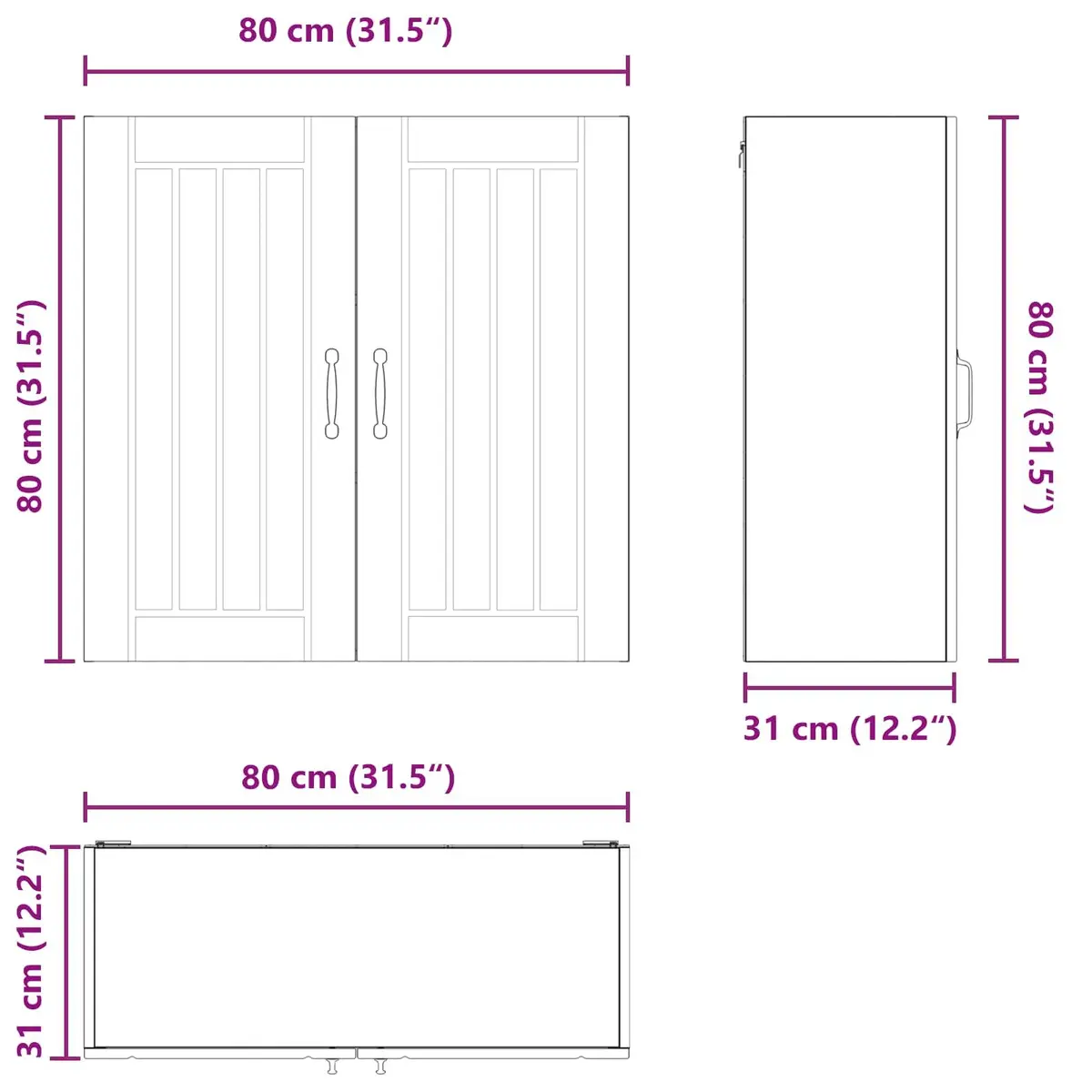 Wall Cabinet Kitchen Storage Engineered Wood Black 80x31x80cm