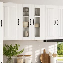 Wall Glass Cabinet White Kitchen Storage Engineered Wood 60 x 31 x 80 cm Modern