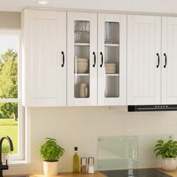 Wall Glass Cabinet High Gloss White Storage Unit Kitchen Cupboard 60x31x80cm