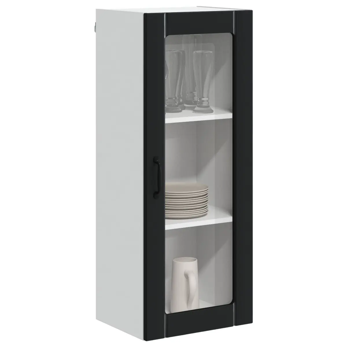 Wall Glass Cabinet Engineered Wood Black Rectangular Modern