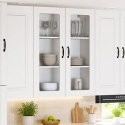 Wall Glass Cabinet White Kitchen Storage Unit 80 x 31 x 100 cm Modern Furniture