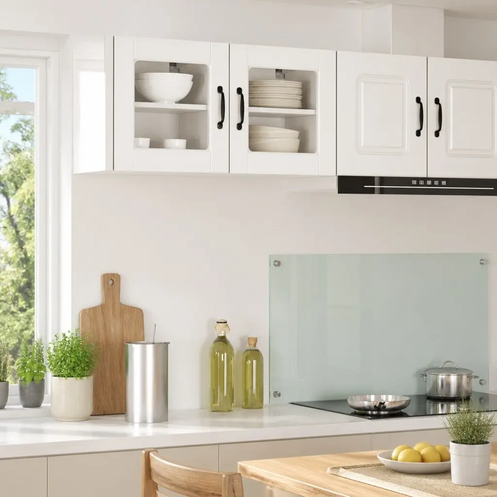 Wall Glass Cabinet Kitchen Storage Wall-mounted Engineered Wood 40x31x40cm White