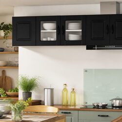 Wall Glass Cabinet PORTO Black Kitchen Storage Engineered Wood 40x31x40cm