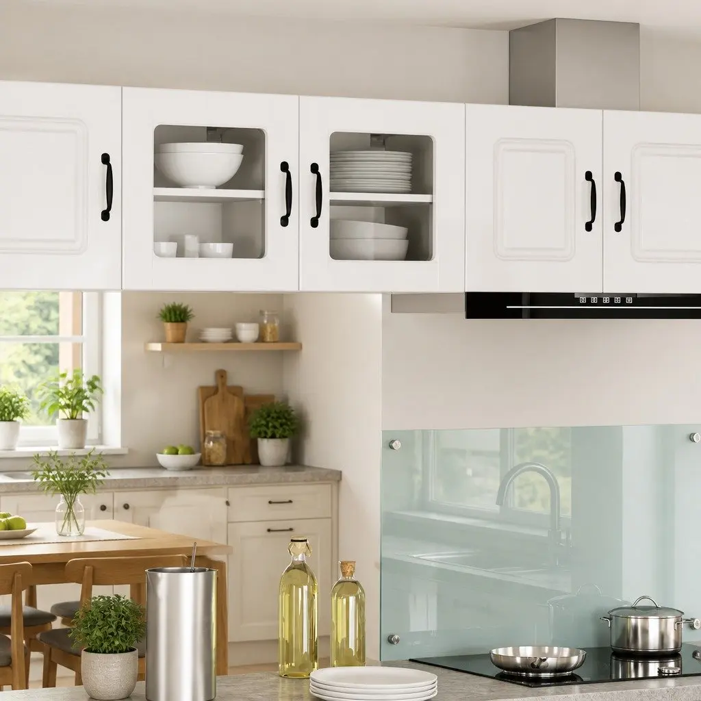 Wall Glass Cabinet High Gloss White Kitchen Storage 40x31x40cm 2 Piece