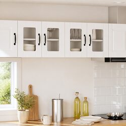 Wall Glass Cabinet White Kitchen Storage Mounted Shelves Compartments 60x31x40cm