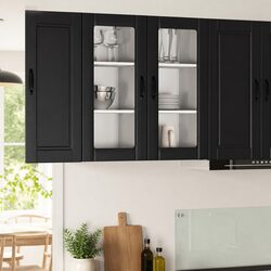 Wall Glass Cabinet PORTO Black Storage Kitchen Shelving Unit 40x31x80cm